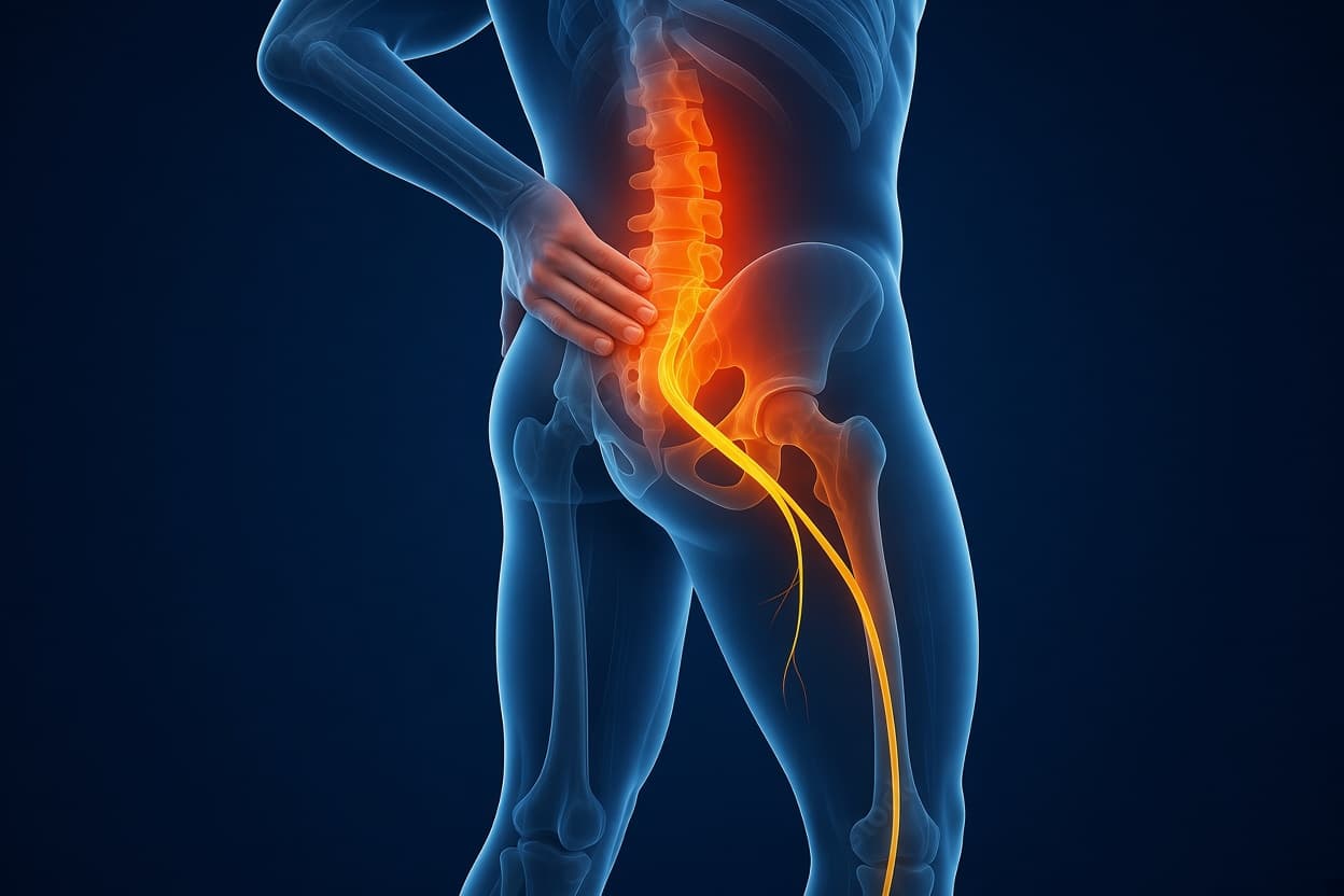 Sciatic nerve and lower back health illustration
